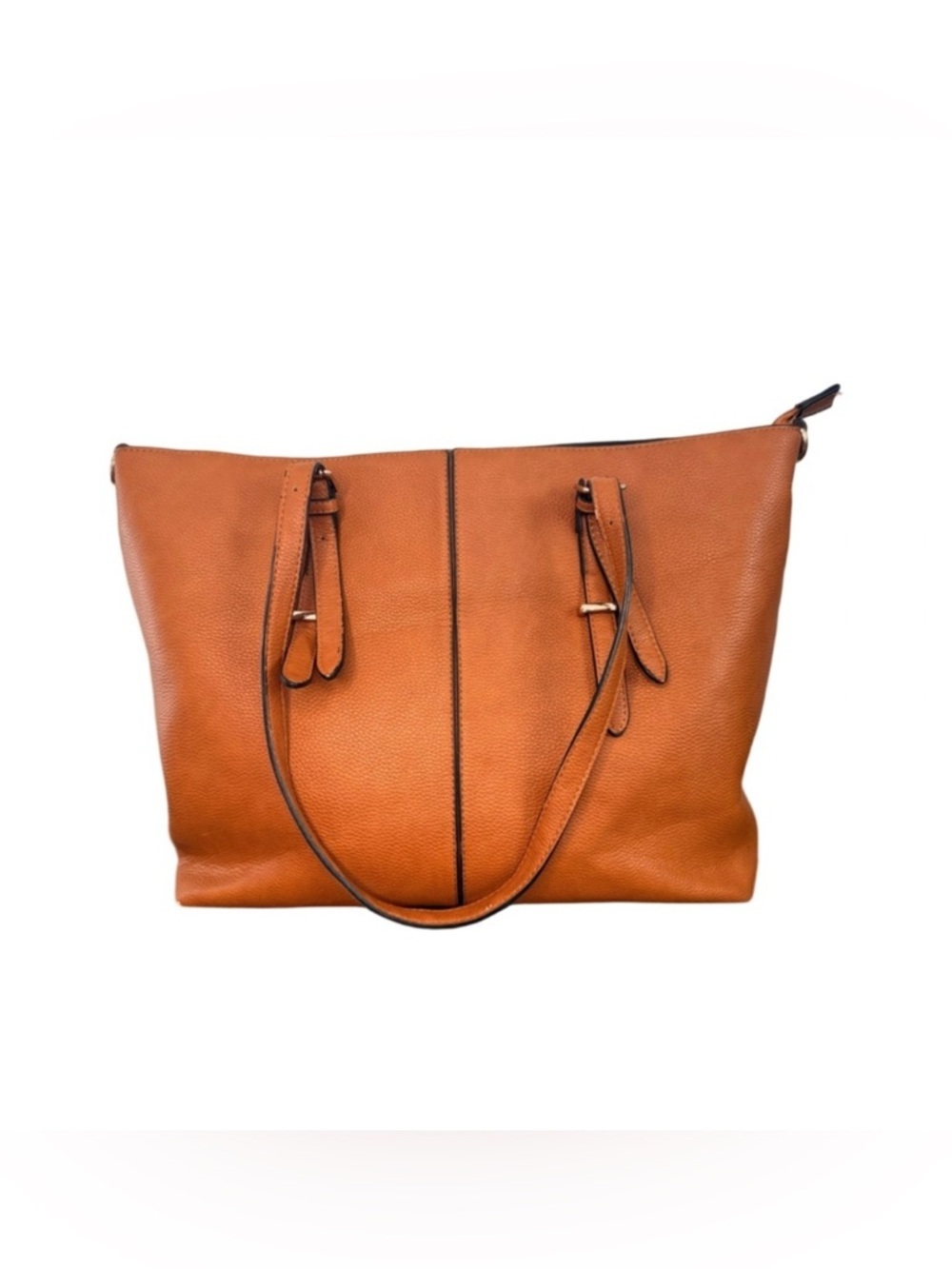 Classic Cognac Vegan Leather Laptop Tote Bag with Adjustable Straps